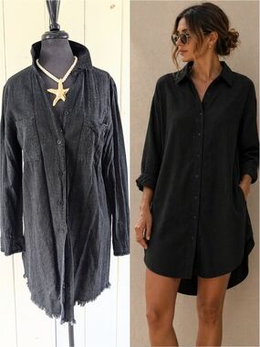 Zilcremo Button-Front Shirt Dress sz M
